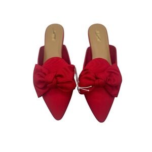 J.Crew Victoria Moire Bow Mule Womens 10.5 Red New Pointed Toe Slip On C0243